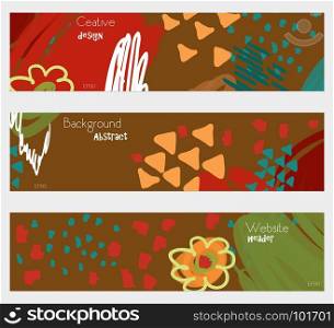 Doodled triangles scribbles brown banner set.Hand drawn textures creative abstract design. Website header social media advertisement sale brochure templates. Isolated on layer