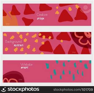 Doodled triangles scribbles pink red banner set.Hand drawn textures creative abstract design. Website header social media advertisement sale brochure templates. Isolated on layer