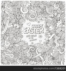 Doodles abstract decorative Easter vector frame. Greeting line art card design. Doodles abstract decorative Easter vector frame