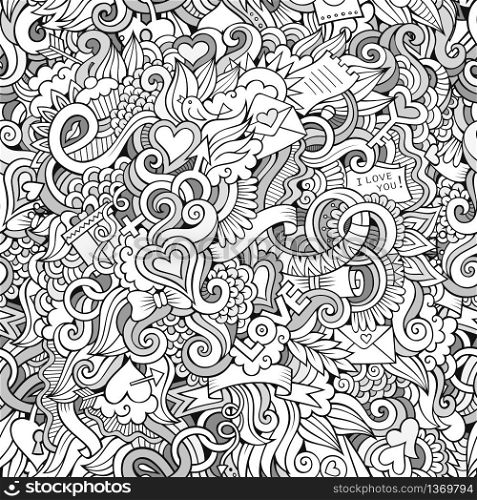 Doodles abstract decorative Love feelings vector sketchy seamless pattern. Doodles Love vector sketchy seamless pattern