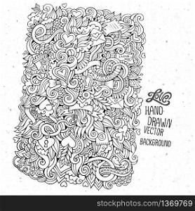 Doodles abstract decorative Love vector hand drawn background. Doodles abstract decorative Love vector background