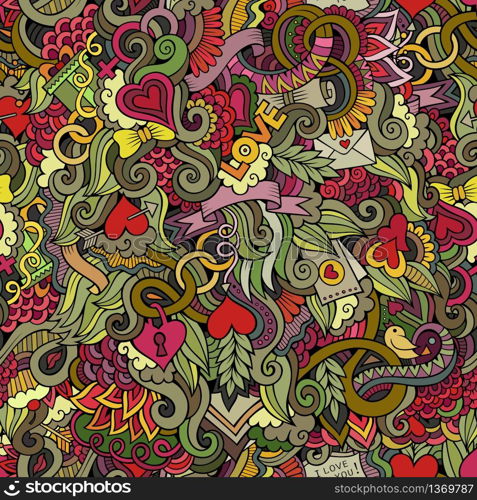 Doodles abstract decorative Love vector seamless pattern