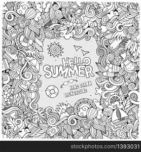 Doodles abstract decorative summer vector frame. greeting card design. Doodles abstract decorative summer vector frame