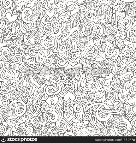 Doodles abstract Love vector sketchy seamless pattern