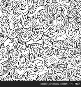 Doodles abstract Love vector sketchy seamless pattern. Doodles Love vector sketchy seamless pattern