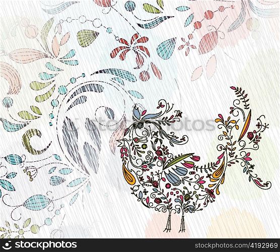 doodles background with colorful bird vector illustration