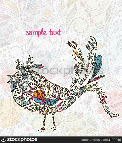 doodles background with colorful bird vector illustration