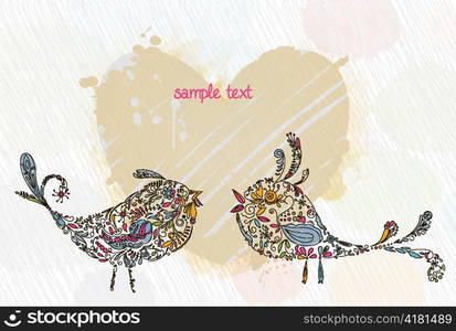 doodles background with colorful birds vector illustration