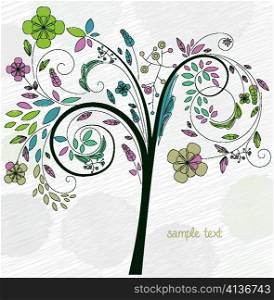 doodles background with colorful tree vector illustration