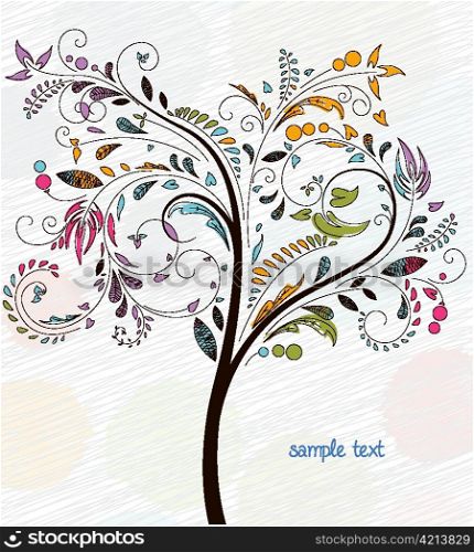 doodles background with colorful tree vector illustration
