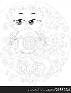 Doodles design of a photographer owl taking photo. coloring book for adult, card,poster,banner.. Doodles design of a photographer owl taking photo. coloring book for adult, card,poster,banner