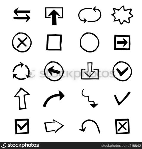 Doodles Set of Hand-Drawn Design Elements with Shapes, Arrows and other. Isolated on white.Stock vector illustration.. Doodles Set of Hand-Drawn Design Elements with Shapes, Arrows an