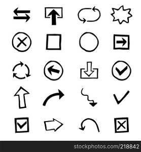 Doodles Set of Hand-Drawn Design Elements with Shapes, Arrows and other. Isolated on white.Stock vector illustration.. Doodles Set of Hand-Drawn Design Elements with Shapes, Arrows an