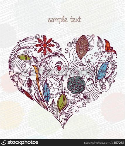 doodles with heart made of floral vector illustration