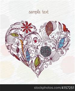 doodles with heart made of floral vector illustration