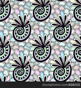 Doodling seamless pattern with seashells. Zentangle coloring page. Creative background for textile or coloring book in pastel colors. Doodling seamless pattern with seashells. Zentangle coloring page. Creative background for textile or coloring book in pastel colors.