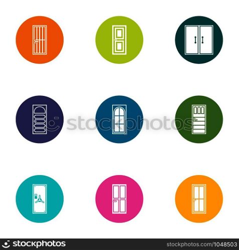 Door aperture icons set. Flat set of 9 door aperture vector icons for web isolated on white background. Door aperture icons set, flat style