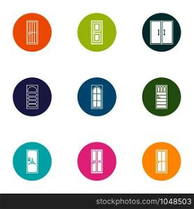 Door aperture icons set. Flat set of 9 door aperture vector icons for web isolated on white background. Door aperture icons set, flat style