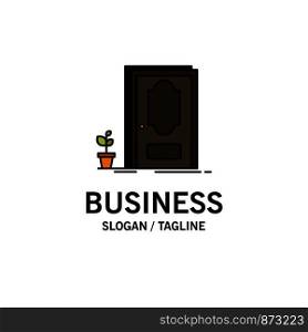 Door, Closed, Wood, Plant Business Logo Template. Flat Color