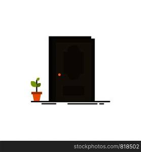 Door, Closed, Wood, Plant Flat Color Icon. Vector icon banner Template