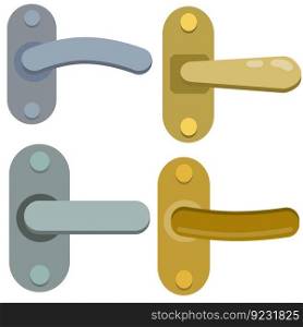 Door handle. Doorway and entrance element. Lock and keyhole. Opening and closing. Cartoon flat icon isolated on white. Set of Door handle. Doorway and entrance