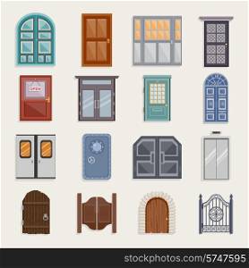 Door house entrance architecture elements flat icon set isolated vector illustration