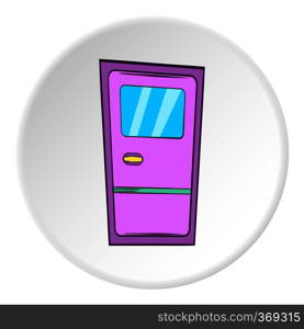 Door icon in cartoon style on white circle background. Interior design symbol vector illustration. Door icon, cartoon style