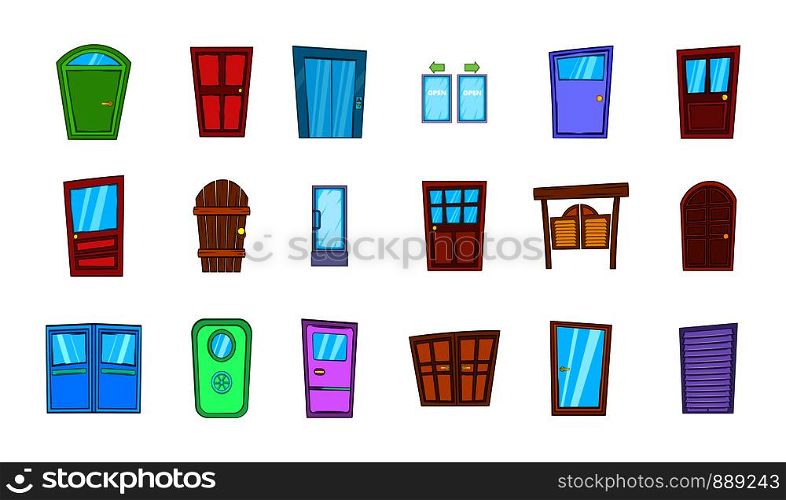 Door icon set. Cartoon set of door vector icons for your web design isolated on white background. Door icon set, cartoon style