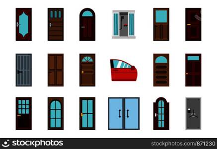 Door icon set. Flat set of door vector icons for web design isolated on white background. Door icon set, flat style