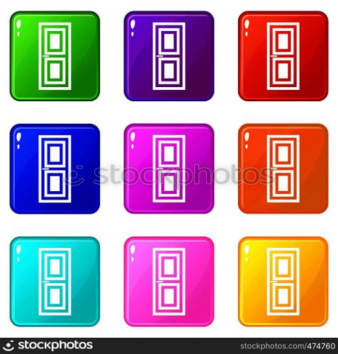 Door icons of 9 color set isolated vector illustration. Door icons 9 set