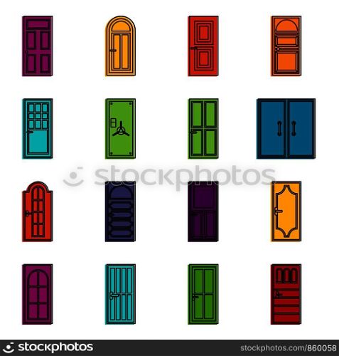 Door icons set. Doodle illustration of vector icons isolated on white background for any web design. Door icons doodle set