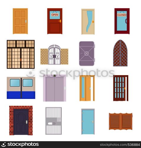 Door icons set in cartoon style on a white background. Door icons set, cartoon style