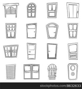 Door icons set in hand-drawn style isolated on white background. Door icons set vector outline