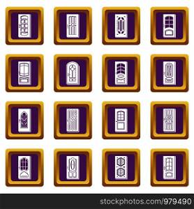Door icons set vector purple square isolated on white background . Door icons set purple square vector