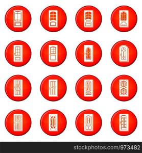 Door icons set vector red circle isolated on white background . Door icons set red vector