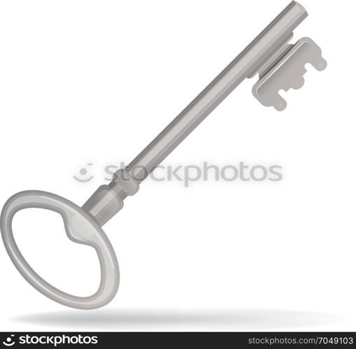Door Key Icon. Illustration of a cartoon old classic silver key for house door