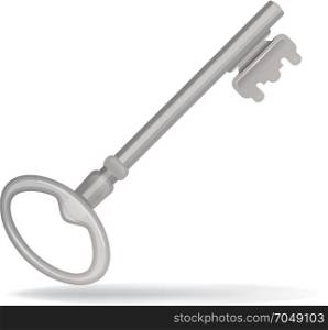 Door Key Icon. Illustration of a cartoon old classic silver key for house door