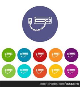 Door latch icons color set vector for any web design on white background. Door latch icons set vector color