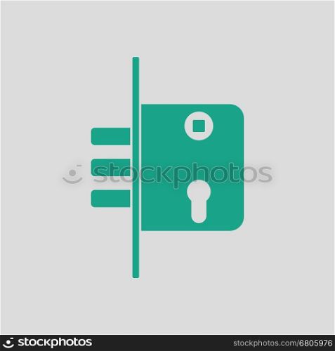 Door lock icon. Gray background with green. Vector illustration.