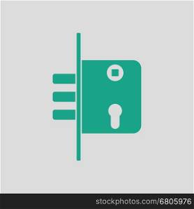 Door lock icon. Gray background with green. Vector illustration.