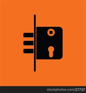 Door lock icon. Orange background with black. Vector illustration.