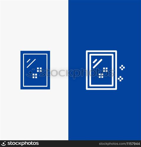 Door, Mirror, Cleaning, Wash Line and Glyph Solid icon Blue banner Line and Glyph Solid icon Blue banner