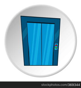 Door of elevator icon in cartoon style on white circle background. Interior design symbol vector illustration. Door of elevator icon, cartoon style