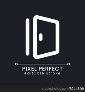 Door pixel perfect white linear ui icon for dark theme. Emergency exit. Fire evacuation. Vector line pictogram. Isolated user interface symbol for night mode. Editable stroke. Poppins font used. Door pixel perfect white linear ui icon for dark theme