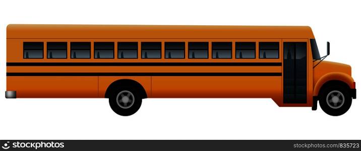 Door side of school bus mockup. Realistic illustration of door side of school bus vector mockup for web design isolated on white background. Door side of school bus mockup, realistic style