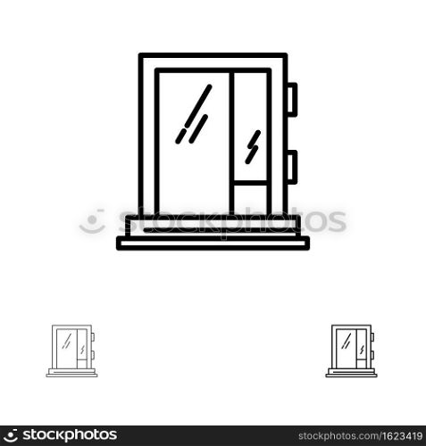 Door, Window, Building, Construction, Repair Bold and thin black line icon set
