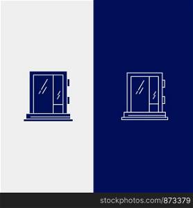 Door, Window, Building, Construction, Repair Line and Glyph Solid icon Blue banner Line and Glyph Solid icon Blue banner