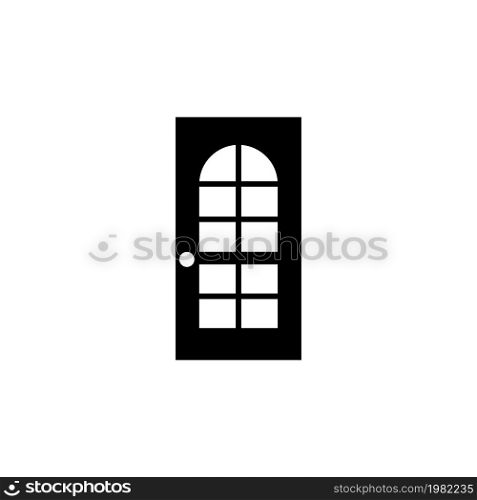 Door with Glass. Flat Vector Icon. Simple black symbol on white background. Door with Glass Flat Vector Icon