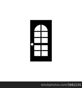 Door with Glass. Flat Vector Icon. Simple black symbol on white background. Door with Glass Flat Vector Icon
