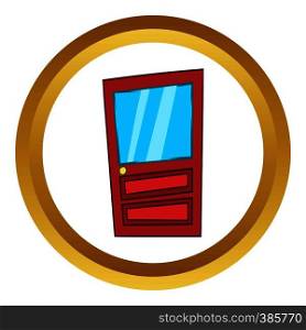 Door with glass vector icon in golden circle, cartoon style isolated on white background. Door with glass vector icon, cartoon style